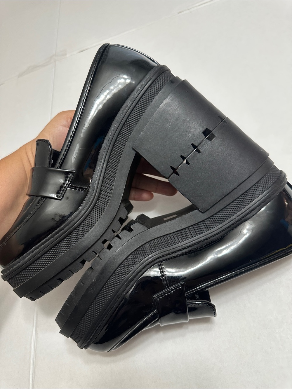 ASOS Design Black Chunky Platform Loafer Heels Y2K Academia Preppy Size 5 - Picture 4 of 12